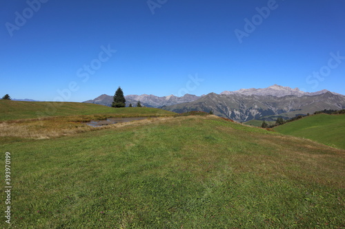 Luzein, Kanton Graubuenden (GR)/ Switzerland - September 21 2019: Mountain hiking tour in area Praettigau, Graubuenden photo