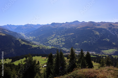 Luzein, Kanton Graubuenden (GR)/ Switzerland - September 21 2019: Mountain hiking tour in area Praettigau, Graubuenden