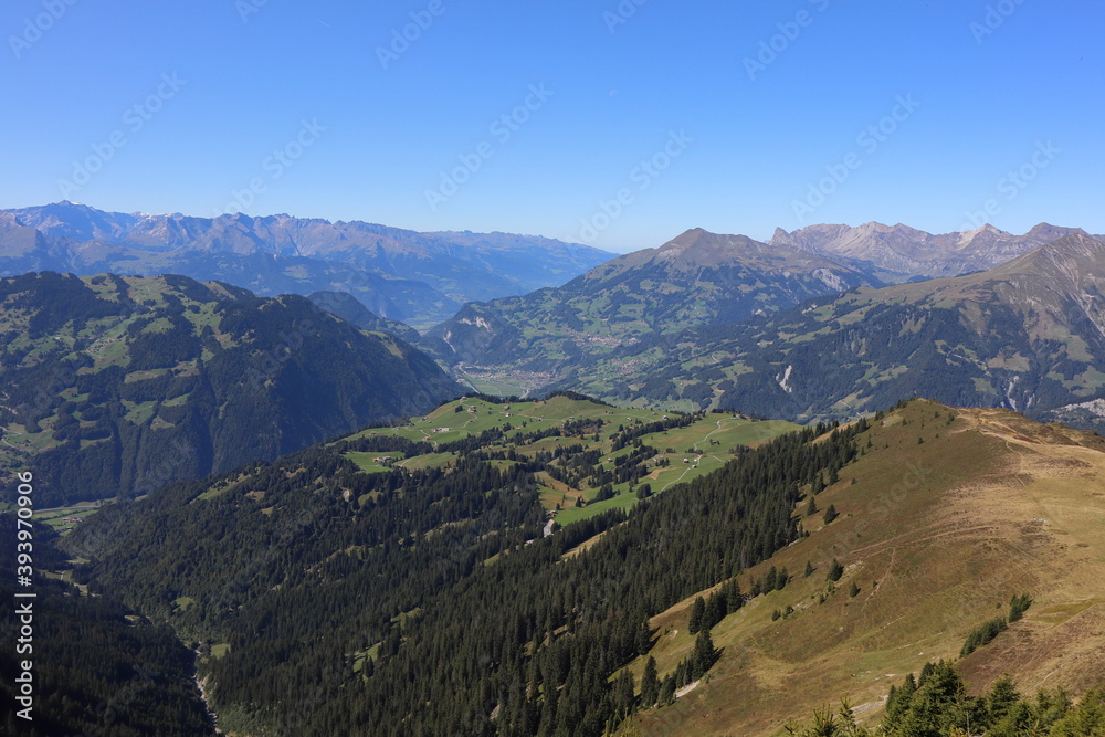Fototapeta premium Luzein, Kanton Graubuenden (GR)/ Switzerland - September 21 2019: At the summit of mountain called 