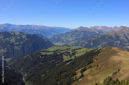Luzein, Kanton Graubuenden (GR)/ Switzerland - September 21 2019: At the summit of mountain called 