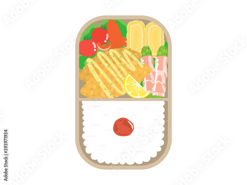 白身魚フライ弁当のイラスト