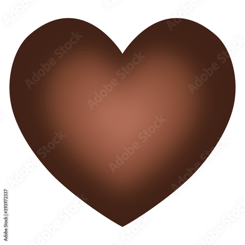 Vectorial isolated heart in gradient dark brown color, volume chocolate heart shape on white background, vector symbol of love, icon and design element.	