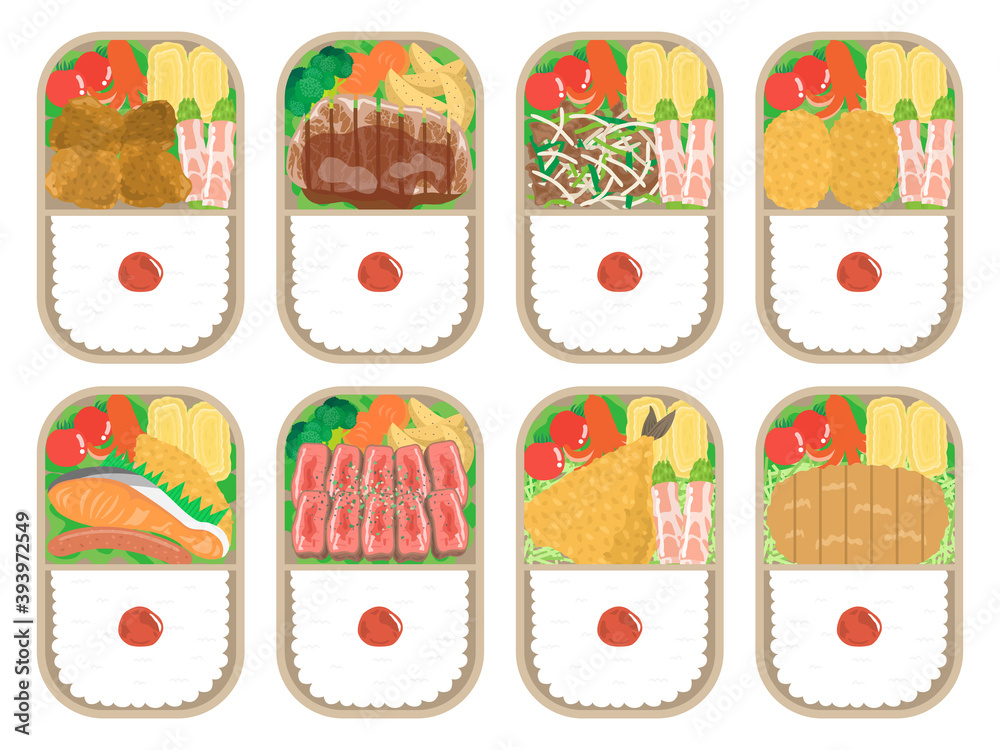 日本の弁当のイラストセット