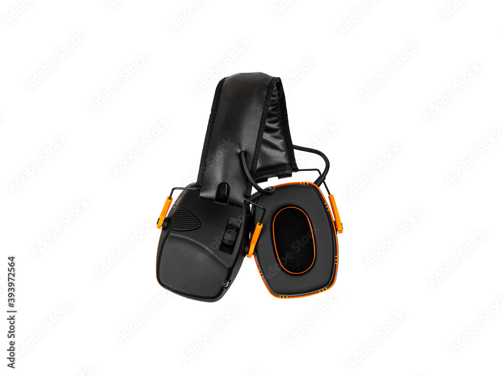Modern active protective earphones isolate on a white back. A device for protecting ears and hearing from loud sounds. Headphones. Modern active protective earphones isolate on a white back. A device for protecting ears and hearing from loud sounds. Headphones.