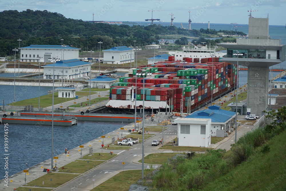 Gatun / Panama - October 19 2016: New sliding locks in the Panama canal - Clear Water sluices 