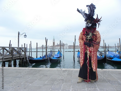 Pink golden dress, venetian carnival mask
