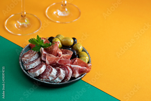 Red wine and charcuterie assortment photo