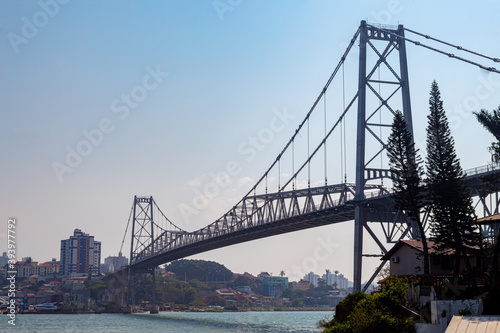 Operários trabalhando na manutenção dos cabos da Ponte Hercílio Luz, Florianópolis, florianopolis, Santa Catarina, Brasil,