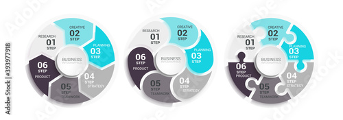 Modern Round Chart 3D Infographic Template with a Six Steps for Success. Business Circle Template with Options for Brochure, Diagram, Workflow, Timeline, Number Options. Vector EPS 10