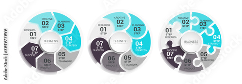 Modern Round Chart 3D Infographic Template with a Seven Steps for Success. Business Circle Template with Options for Brochure, Diagram, Workflow, Timeline, Number Options. Vector EPS 10