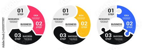 Graphic Round Chart Infographic Template with a Three Steps for Success. Business Circle Template with Options for Brochure, Diagram, Workflow, Timeline, Number Options. Vector EPS 10