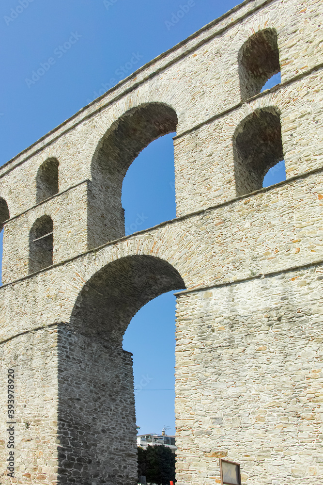 Old aqueduct in city of Kavala, Greece