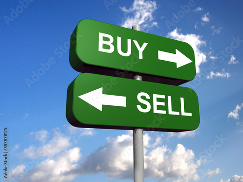 Two street signs with buy and sell - 3D rendering