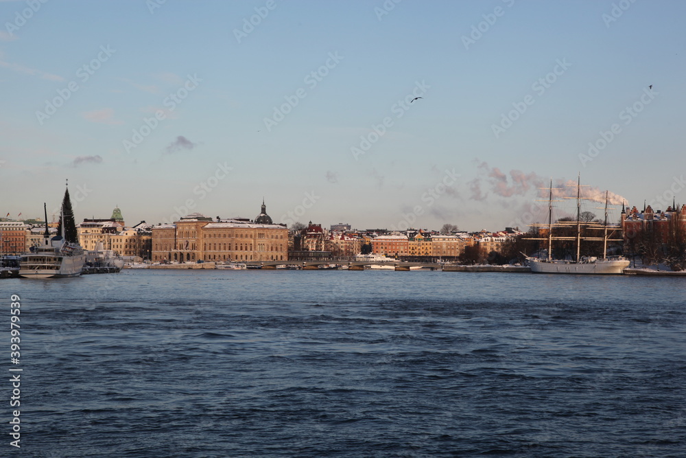 Stockholm, / Sweden - December 09 2012: View towards the centre of town from the sea