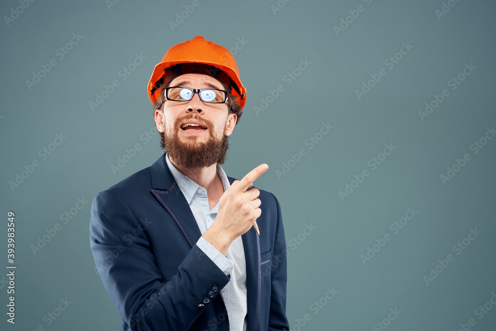 Cheerful man with glasses construction safety by industry professional lifestyle Cheerful man with glasses construction safety by industry professional lifestyle