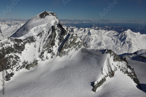 Zermatt, Kanton Wallis (VS)/ Switzerland - January 06 2019: aerial view towards Swiss mountains in the area of Zermatt photo