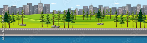 City nature park with river side landscape scene
