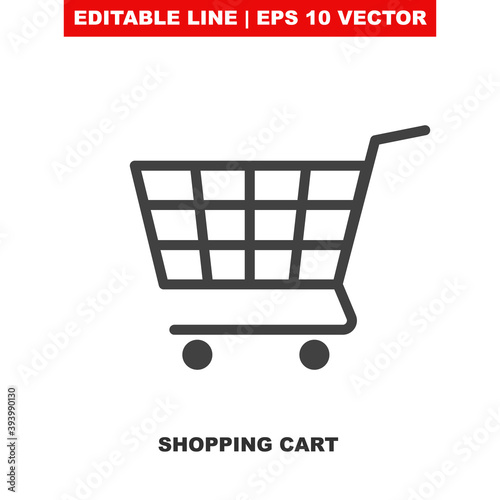 Shop cart vector icon. Add / buy or purchase UI button template with trolley symbol for the online retail or supermarket. Thin line vector symbol for e-shop checkout menu. Online supermarket basket V2