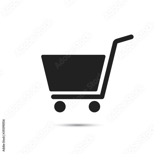 Shop cart vector icon. Add / buy or purchase UI button. Trolley symbol for online shopping basket. Web store app symbol. Black solid flat pictogram for grocery eshop. Empty internet product order V2