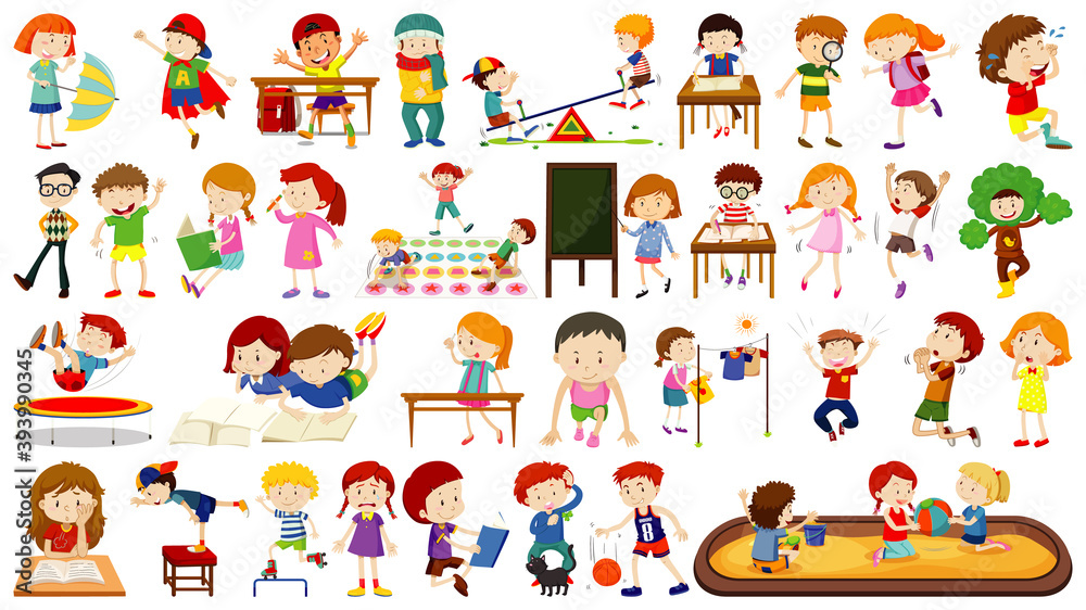 Set of cute kids cartoon character