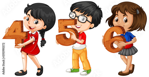 Different three kids holding math number