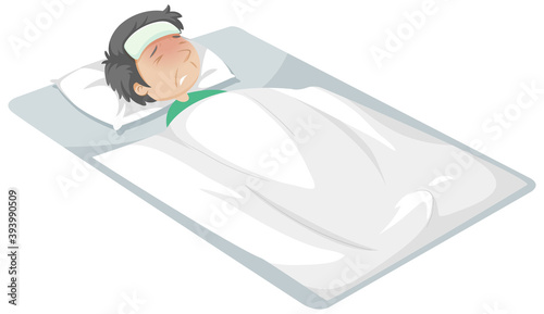 Sick man resting in bed