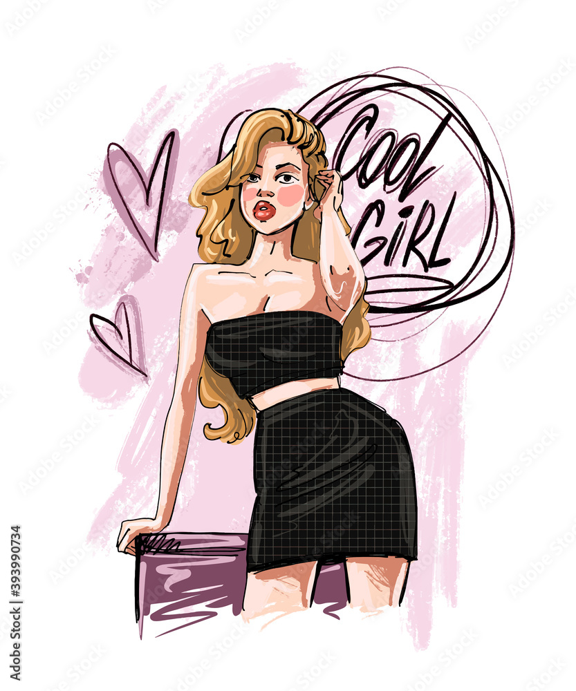 Cool Girl. Hand drawn beautiful young woman. Fashion woman look. Sketch.Vector illustration EPS 10 Cool Girl. Hand drawn beautiful young woman. Fashion woman look. Sketch.Vector illustration EPS 10