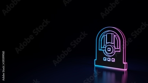3d glowing neon symbol of symbol of vintage radio isolated on black background