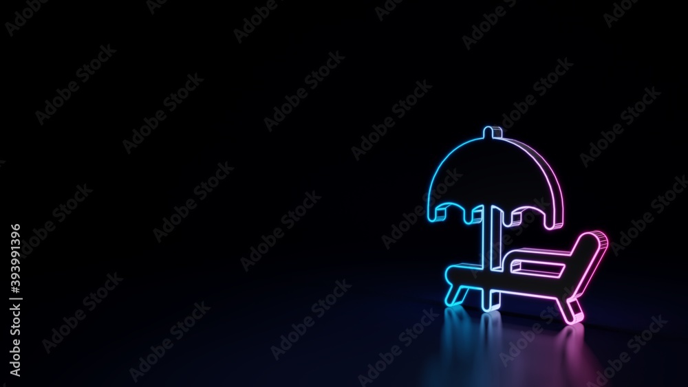 3d glowing neon symbol of symbol of sunbed isolated on black background