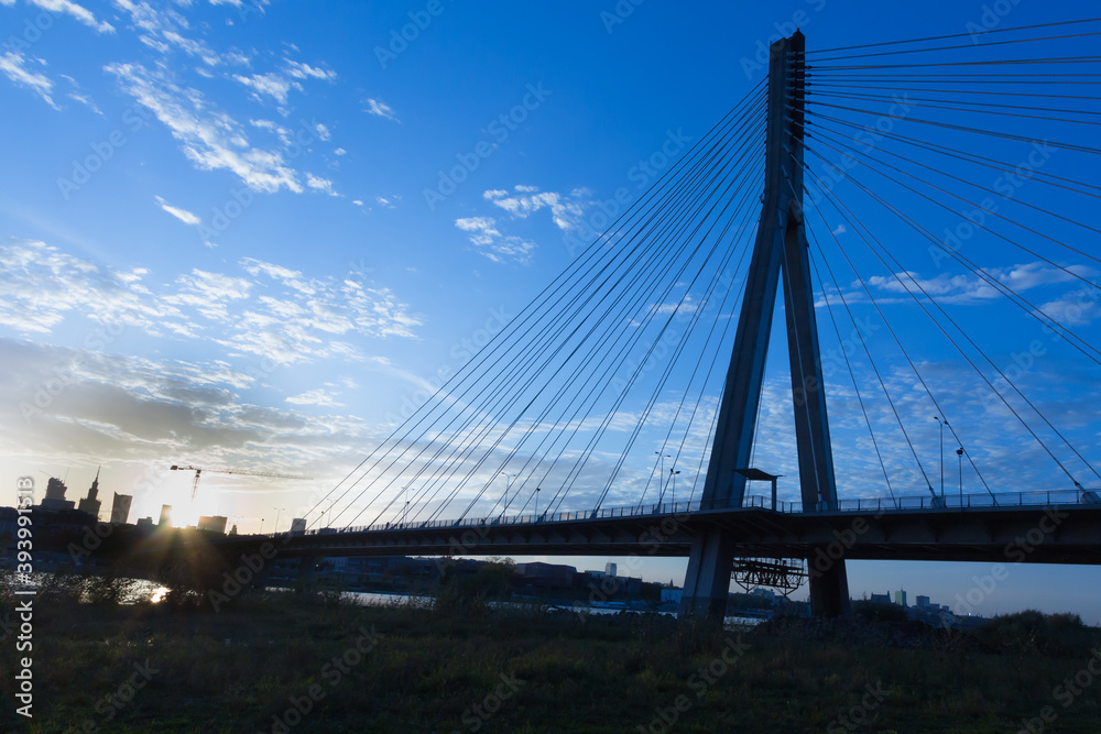 view on Warsaw with the bridge of the Holy Cross