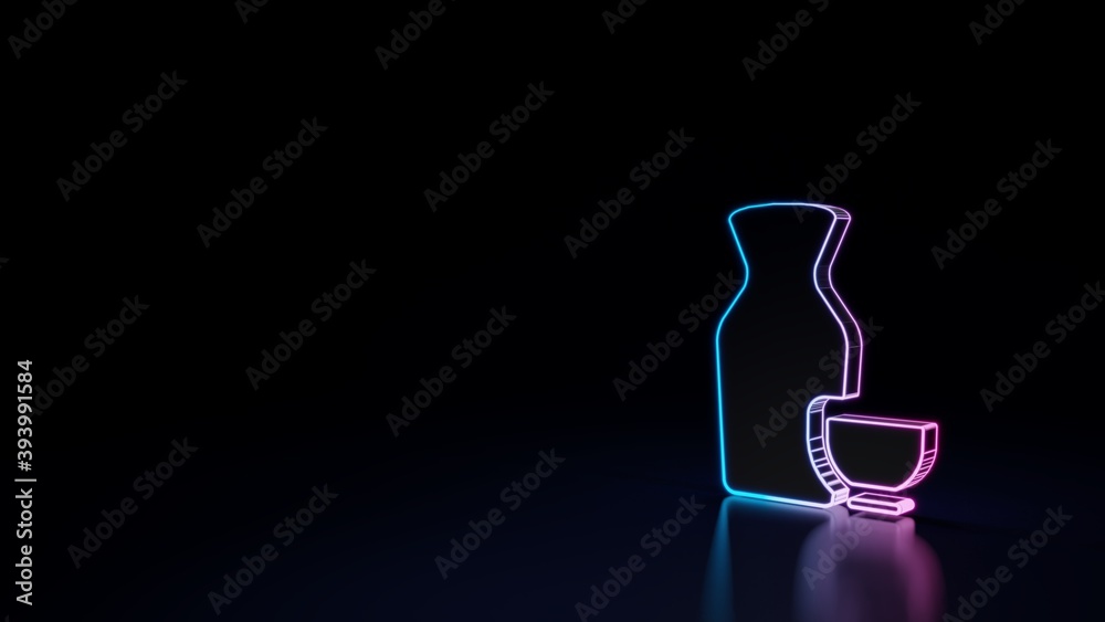 3d glowing neon symbol of symbol of sake isolated on black background 3d glowing neon symbol of symbol of sake isolated on black background