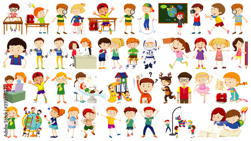 Set of cute kids cartoon character