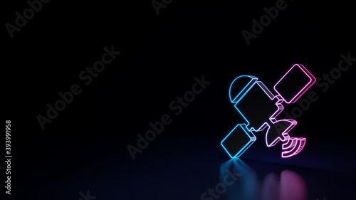 3d glowing neon symbol of symbol of modern satellite isolated on black background