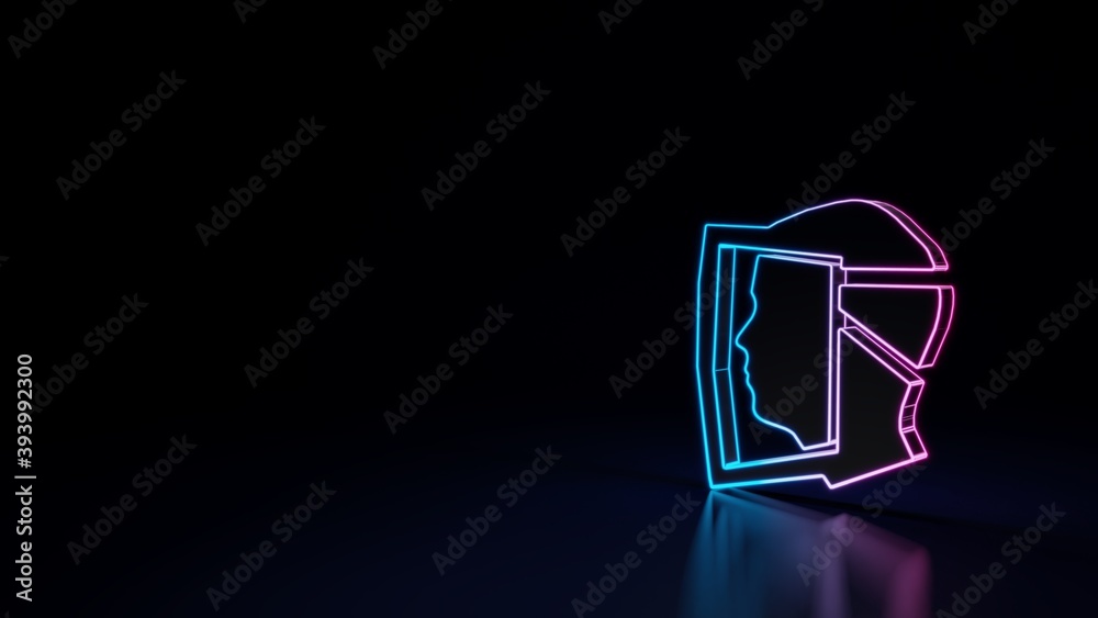 3d glowing neon symbol of symbol of head shield isolated on black background