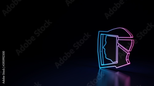 3d glowing neon symbol of symbol of head shield isolated on black background