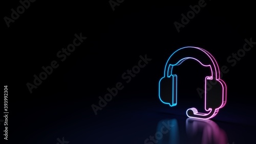3d glowing neon symbol of symbol of headset isolated on black background