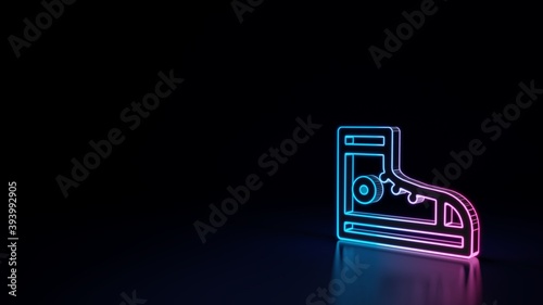 3d glowing neon symbol of symbol of converse shoe isolated on black background