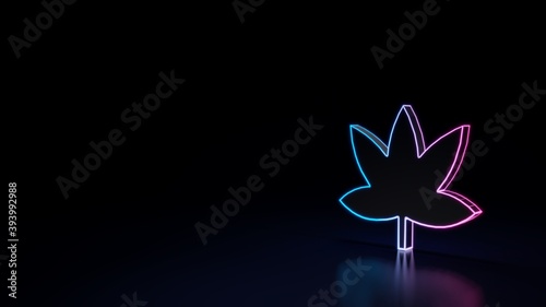 3d glowing neon symbol of symbol of cannabis isolated on black background