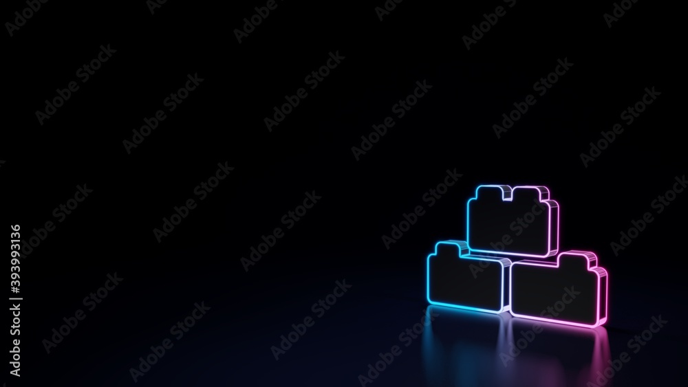 Obraz premium 3d glowing neon symbol of symbol of blocks isolated on black background