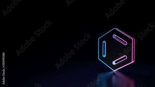 3d glowing neon symbol of symbol of benzene isolated on black background