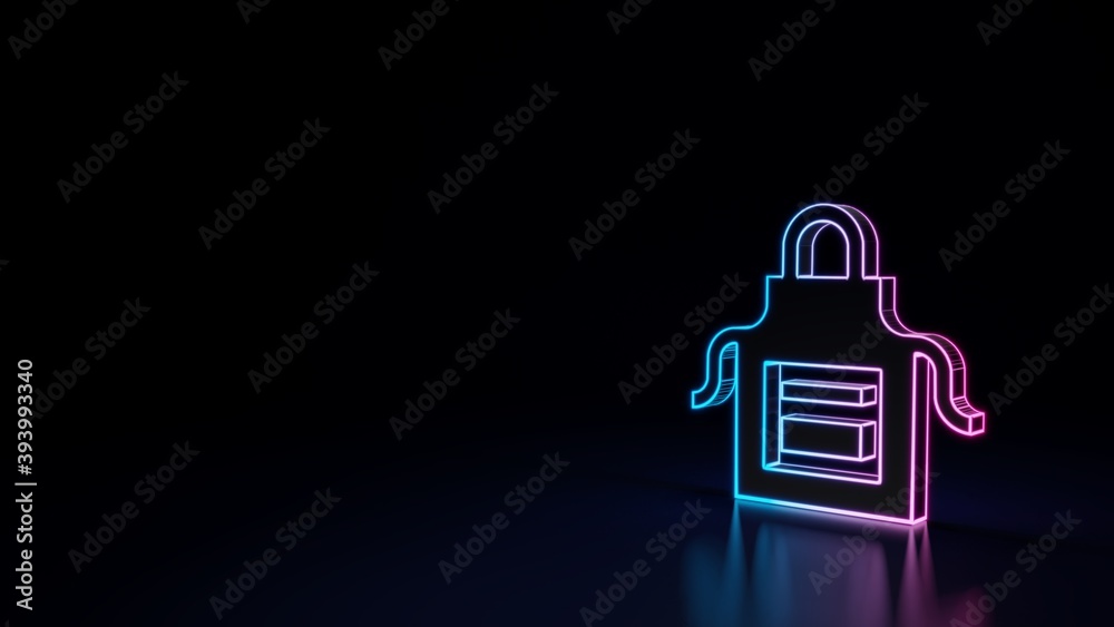 Obraz premium 3d glowing neon symbol of symbol of apron isolated on black background