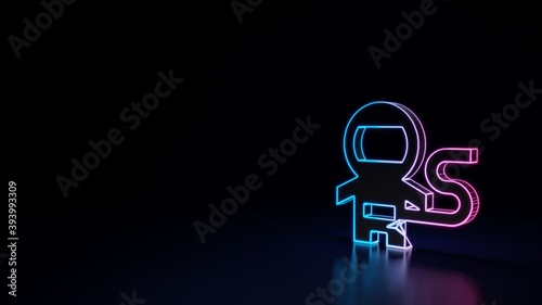 3d glowing neon symbol of symbol of astronaut isolated on black background