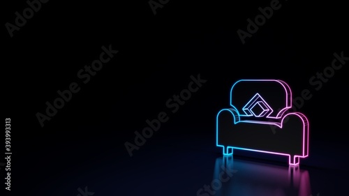 3d glowing neon symbol of symbol of armchair isolated on black background