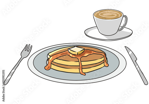 カフェオレとパンケーキ　はちみつバター