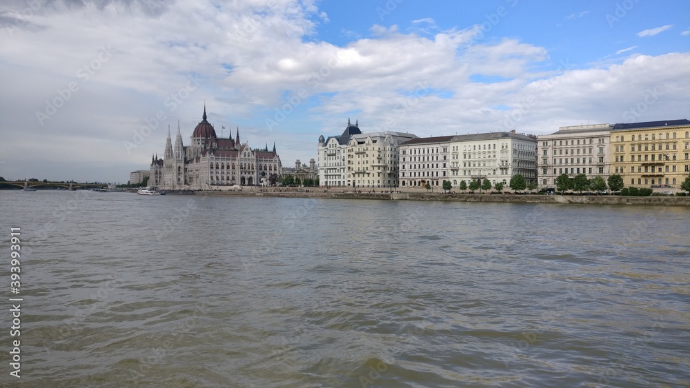 View from the river to the building of the Hungarian Parliament