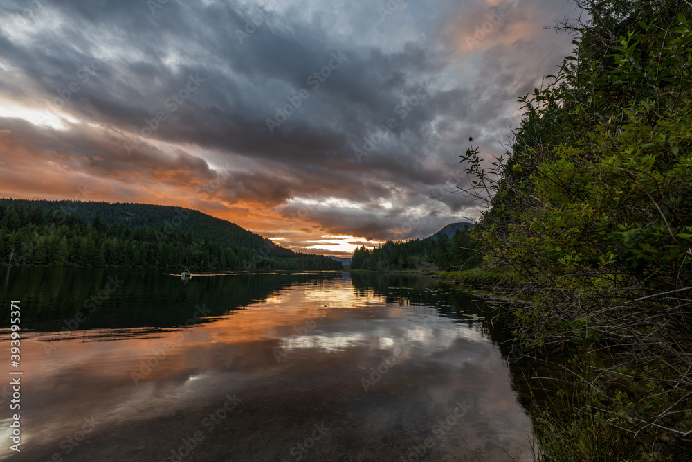 Amazing sunset over Inland Lake in British Columbia, Canada.