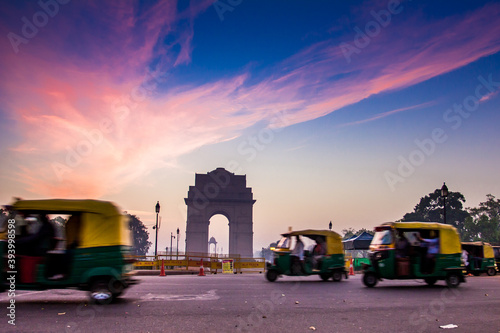 Auto Rickshaws in front of India Gate in New Delhi