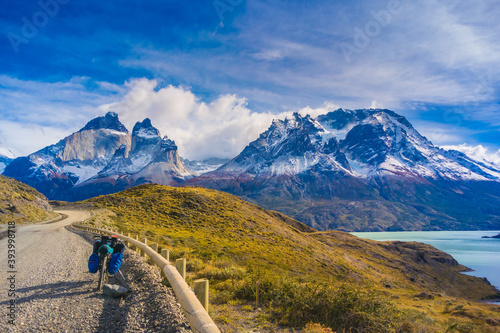 Torres del Paine National Park / Magallanes y la Antártica Chilena Region / Chile: Bicycle tour going through the park.