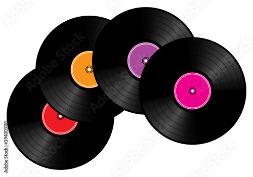 Pile of vinyl record isolated on white, 3d vector illustration