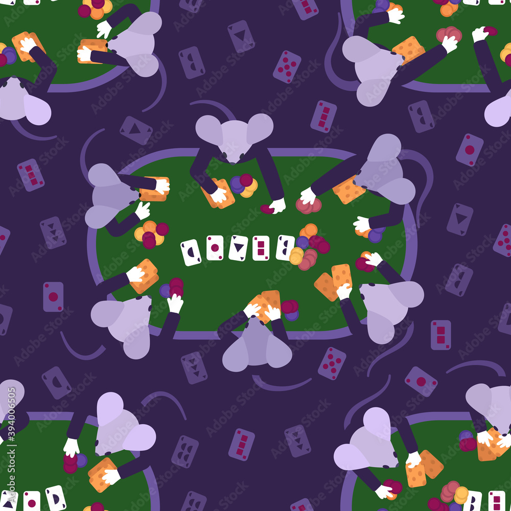 Pattern with mice characters playing poker Pattern with mice characters playing poker